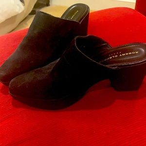 Robert Clergerie black suede leather platform clogs. Just gorgeous